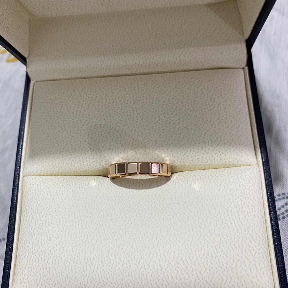 Chopard Gold Tone Women’s Geometric Block Ring - Pink Accent